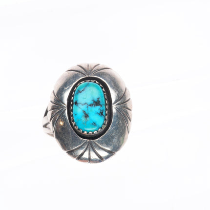 sz8 W Johnson Navajo sterling silver turquoise shadowbox ring
