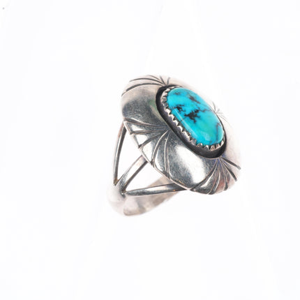 sz8 W Johnson Navajo sterling silver turquoise shadowbox ring