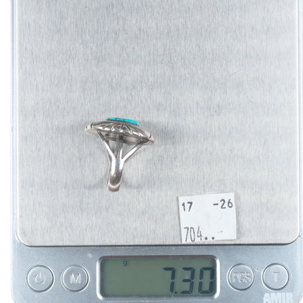 sz8 W Johnson Navajo sterling silver turquoise shadowbox ring