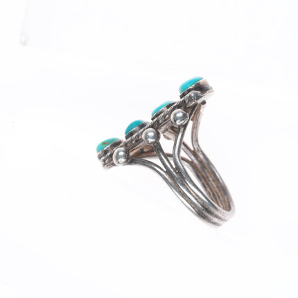 sz6.75 c1940's Navajo Sterling silver 4 stone stoplight turquoise ring