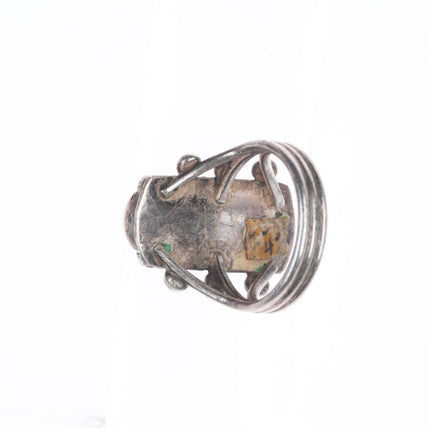 sz6.75 c1940's Navajo Sterling silver 4 stone stoplight turquoise ring