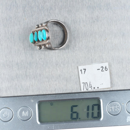 sz6.75 c1940's Navajo Sterling silver 4 stone stoplight turquoise ring