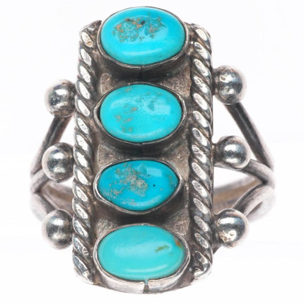 sz6.75 c1940's Navajo Sterling silver 4 stone stoplight turquoise ring