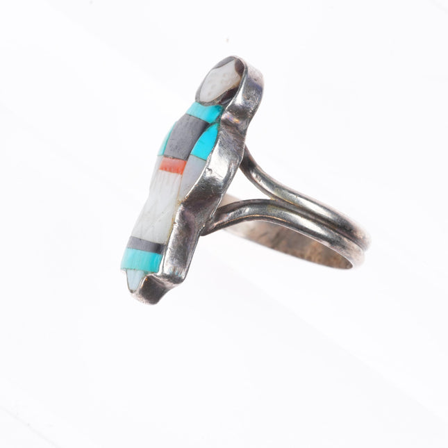 sz10 vintage Waseta Zuni sterling silver turquoise inlay maiden ring