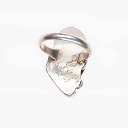 sz8.5 Loyalita Tsatte Zuni sterling silver carved turquoise/coral ring