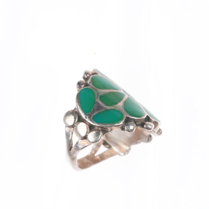 sz8 vintage Zuni sterling silver flush inlay turquoise flower ring