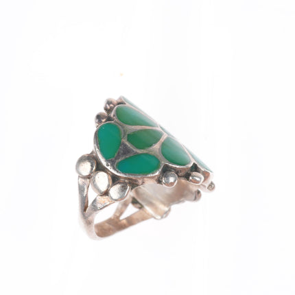 sz8 vintage Zuni sterling silver flush inlay turquoise flower ring