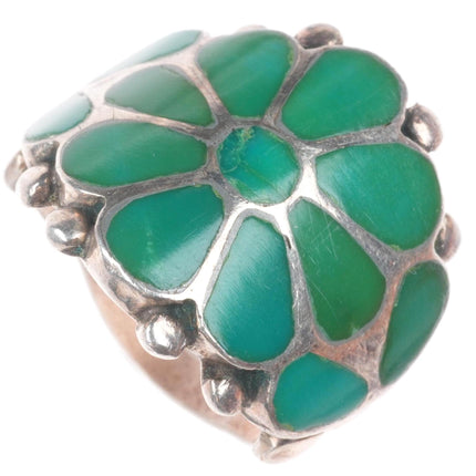 sz8 vintage Zuni sterling silver flush inlay turquoise flower ring