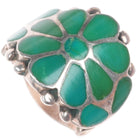 sz8 vintage Zuni sterling silver flush inlay turquoise flower ring