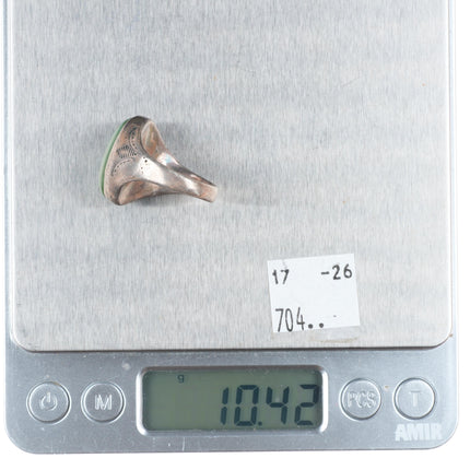 sz8.5 vintage Navajo Cerillos Greasy Green Turquoise sterling silver ring