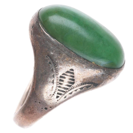 sz8.5 vintage Navajo Cerillos Greasy Green Turquoise sterling silver ring