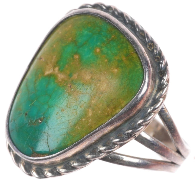 sz7 Vintage Navajo sterling silver green turquoise ring with nice matrix