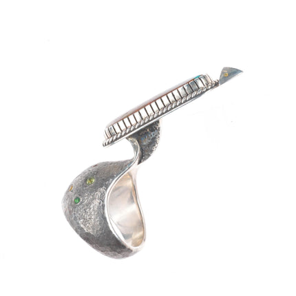 sz8 Shane Hendren Navajo long sterling silver multi-gem/Royston turquoise ring