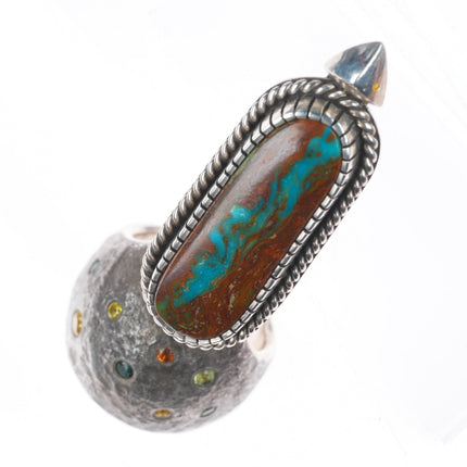 sz8 Shane Hendren Navajo long sterling silver multi-gem/Royston turquoise ring