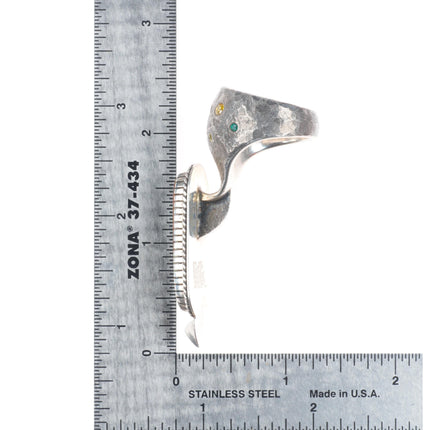 sz8 Shane Hendren Navajo long sterling silver multi-gem/Royston turquoise ring