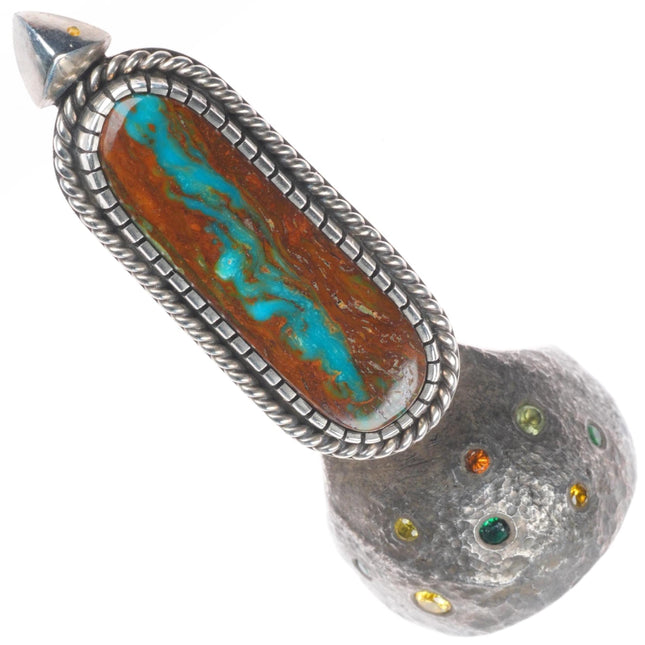 sz8 Shane Hendren Navajo long sterling silver multi-gem/Royston turquoise ring