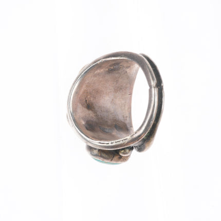 sz8 Vintage Navajo sterling silver three stone row turquoise ring