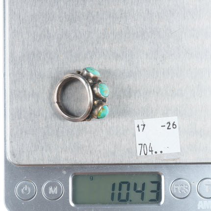 sz8 Vintage Navajo sterling silver three stone row turquoise ring