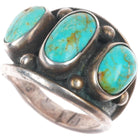 sz8 Vintage Navajo sterling silver three stone row turquoise ring