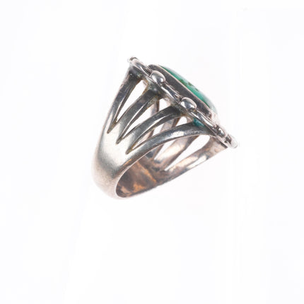sz7 vintage Navajo sterling silver ring with square green turquoise