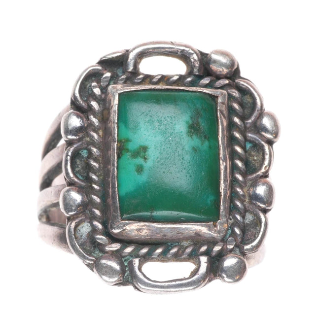 sz7 vintage Navajo sterling silver ring with square green turquoise