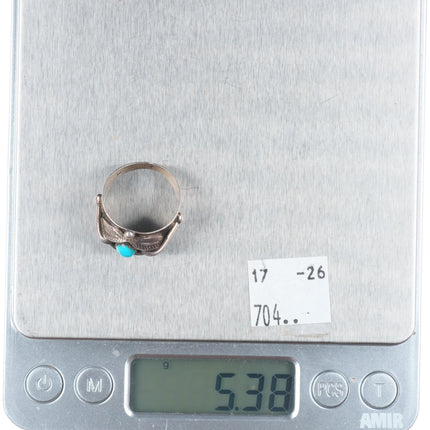 sz8 Marie Yazzie-Atkinson Trading Post Navajo sterling silver turquoise ring