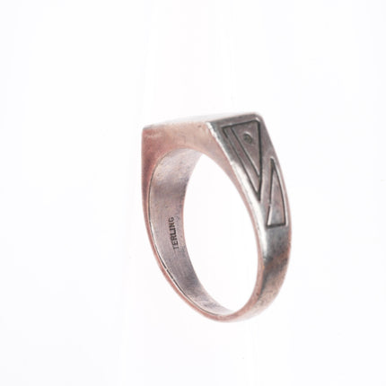 sz12 Ray Tracey Knifewing Navajo sterling silver onyx channel inlay ring