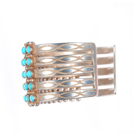 6.3" 30's-40's Vintage Zuni Sterling silver Snake Eye turquoise cuff bracelet