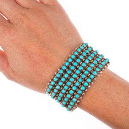 6.3" 30's-40's Vintage Zuni Sterling silver Snake Eye turquoise cuff bracelet