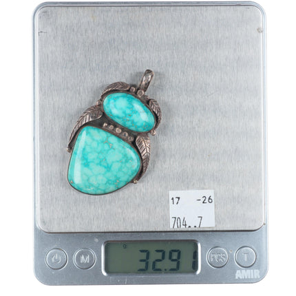 Vintage Navajo Bird's Eye Kingman waterweb turquoise sterling silver pendant