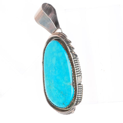 Big Vintage Navajo sterling silver pendant with large turquoise stone