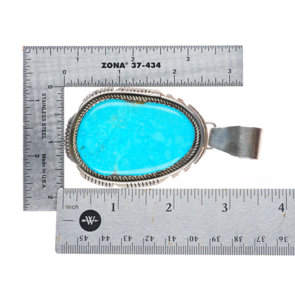 Big Vintage Navajo sterling silver pendant with large turquoise stone