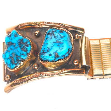L&H Keeto Navajo 14k gold/turquoise sterling silver watch tips