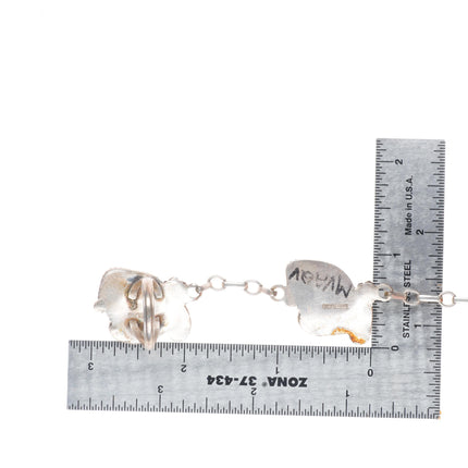 sz7 ring 6.1" Cuff vintage sterling silver Slave Bracelet w/ spiderweb turquoise