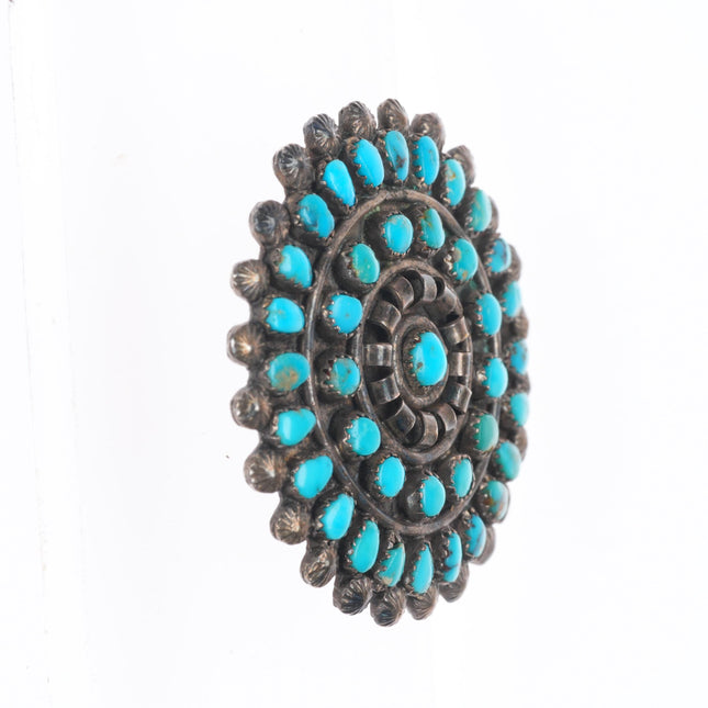 Vintage Zuni sterling silver natural American turquoise snake eye pin/brooch