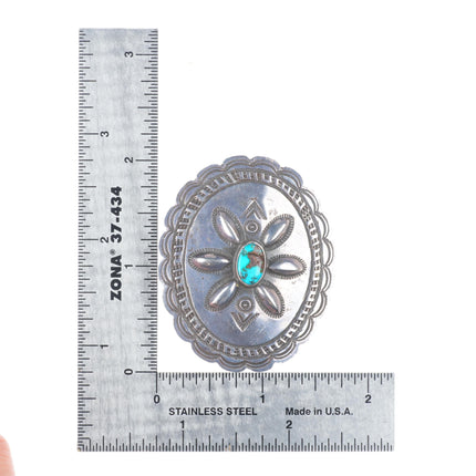 1940's Navajo hand stamped sterling silver/repousse pin/brooch with turquoise