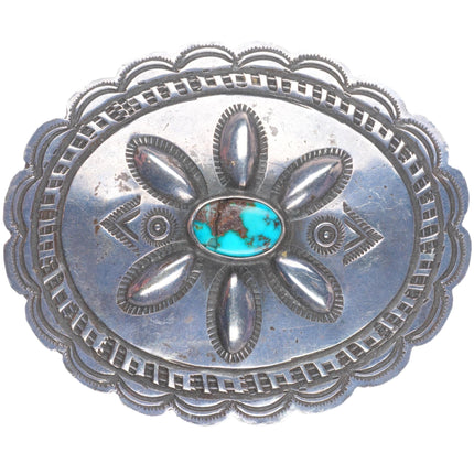 1940's Navajo hand stamped sterling silver/repousse pin/brooch with turquoise