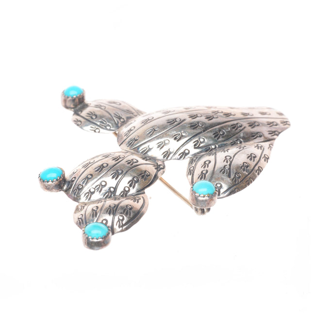 Big Vintage Navajo sterling silver Saguaro cactus pin/brooch w/turquoise