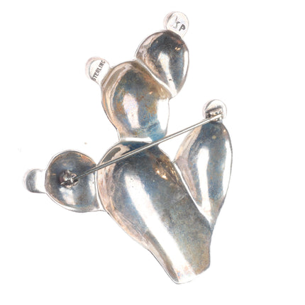 Big Vintage Navajo sterling silver Saguaro cactus pin/brooch w/turquoise