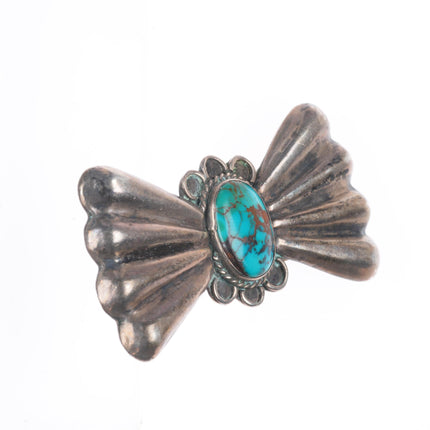 c1940 Vintage Navajo sterling silver bowtie pin/brooch with nice turquoise