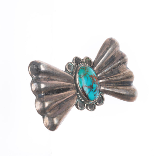 c1940 Vintage Navajo sterling silver bowtie pin/brooch with nice turquoise