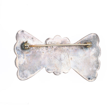 c1940 Vintage Navajo sterling silver bowtie pin/brooch with nice turquoise