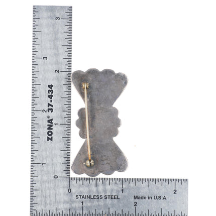 c1940 Vintage Navajo sterling silver bowtie pin/brooch with nice turquoise