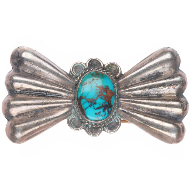 c1940 Vintage Navajo sterling silver bowtie pin/brooch with nice turquoise