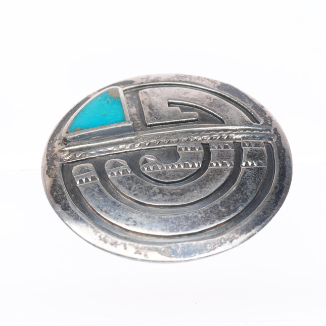 Vintage Navajo overlay pin/brooch sterling silver with flush inlay turquoise