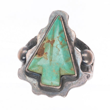 sz8 1940's Navajo/Fred Harvey sterling silver carved turquoise arrowhead ring