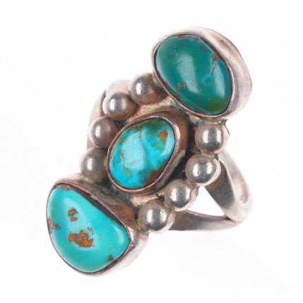 sz7 vintage Navajo sterling silver 3 stone turquoise stoplight ring