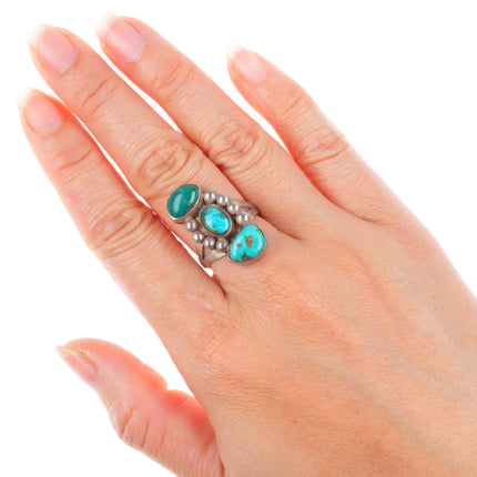sz7 vintage Navajo sterling silver 3 stone turquoise stoplight ring