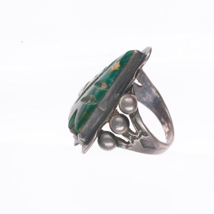sz8 c1940's Navajo carved Cerrillos turquoise arrowhead sterling silver ring