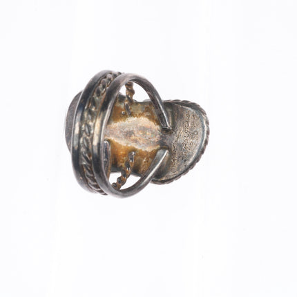 sz7 vintage Navajo high grade turquoise two stone sterling silver ring